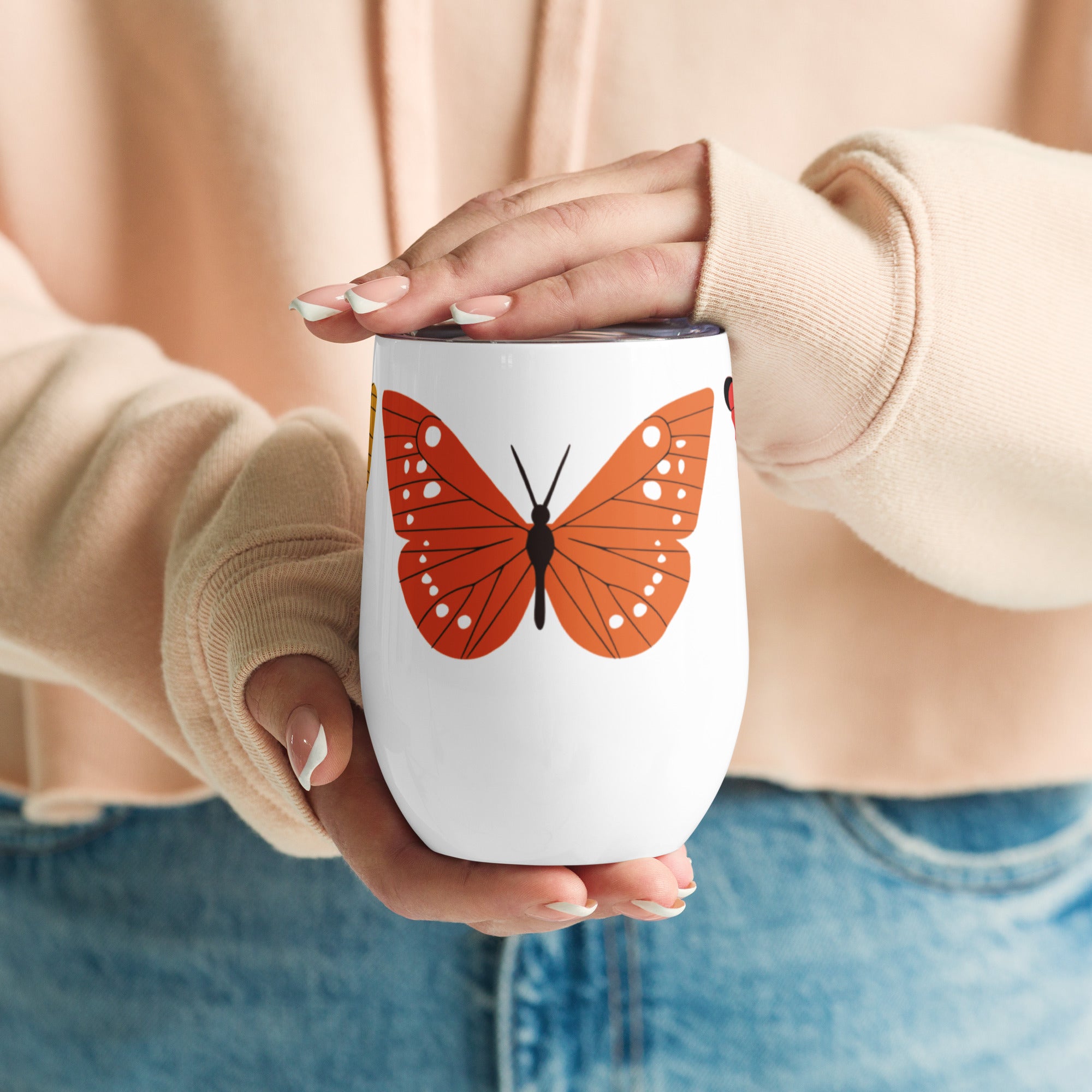 Butterfly Wine Tumbler, Custom Wine Glass, Wine Travel Cup, Stainless Wine Mug, Wine Lover Gift, Outdoor Wine