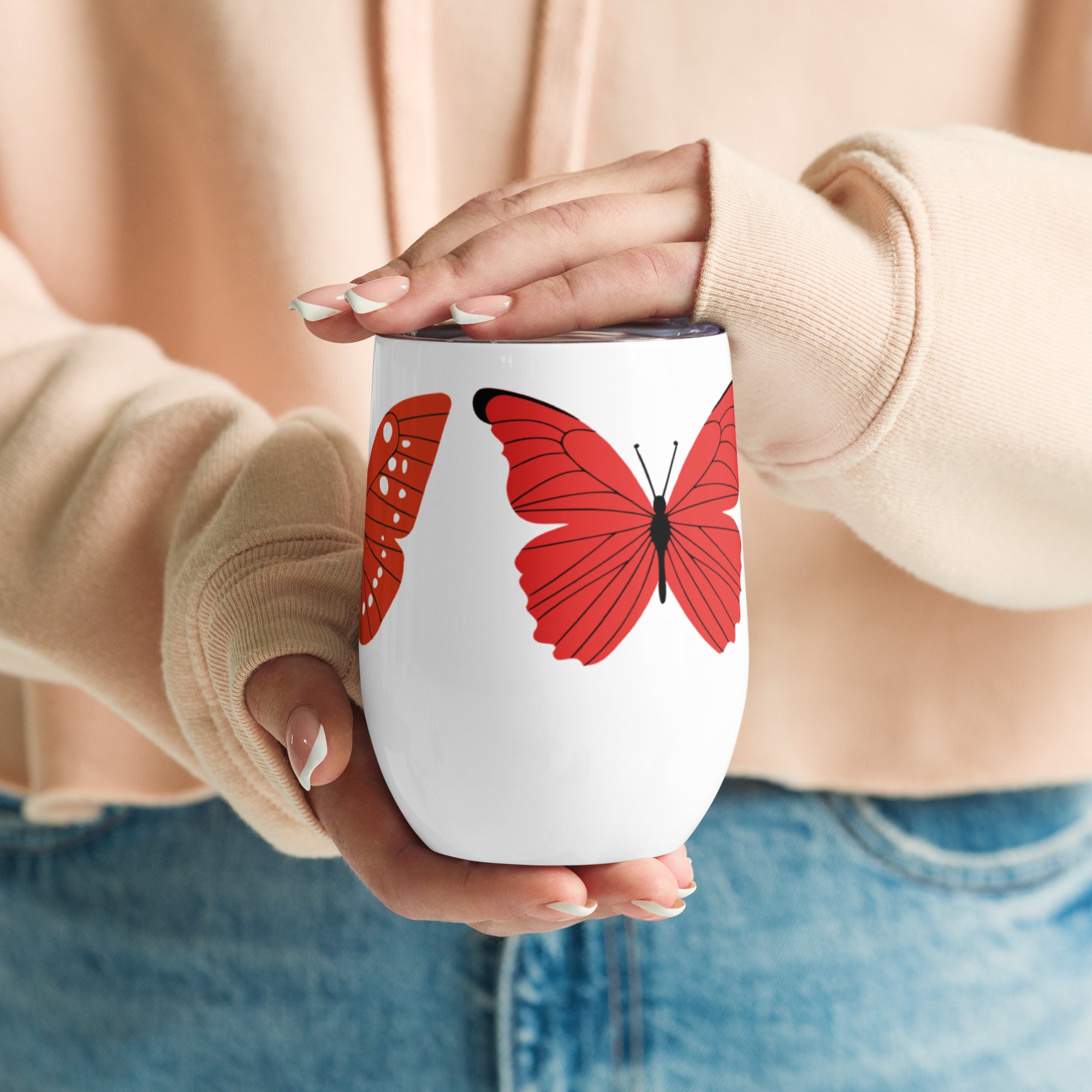 Butterfly Wine Tumbler, Custom Wine Glass, Wine Travel Cup, Stainless Wine Mug, Wine Lover Gift, Outdoor Wine