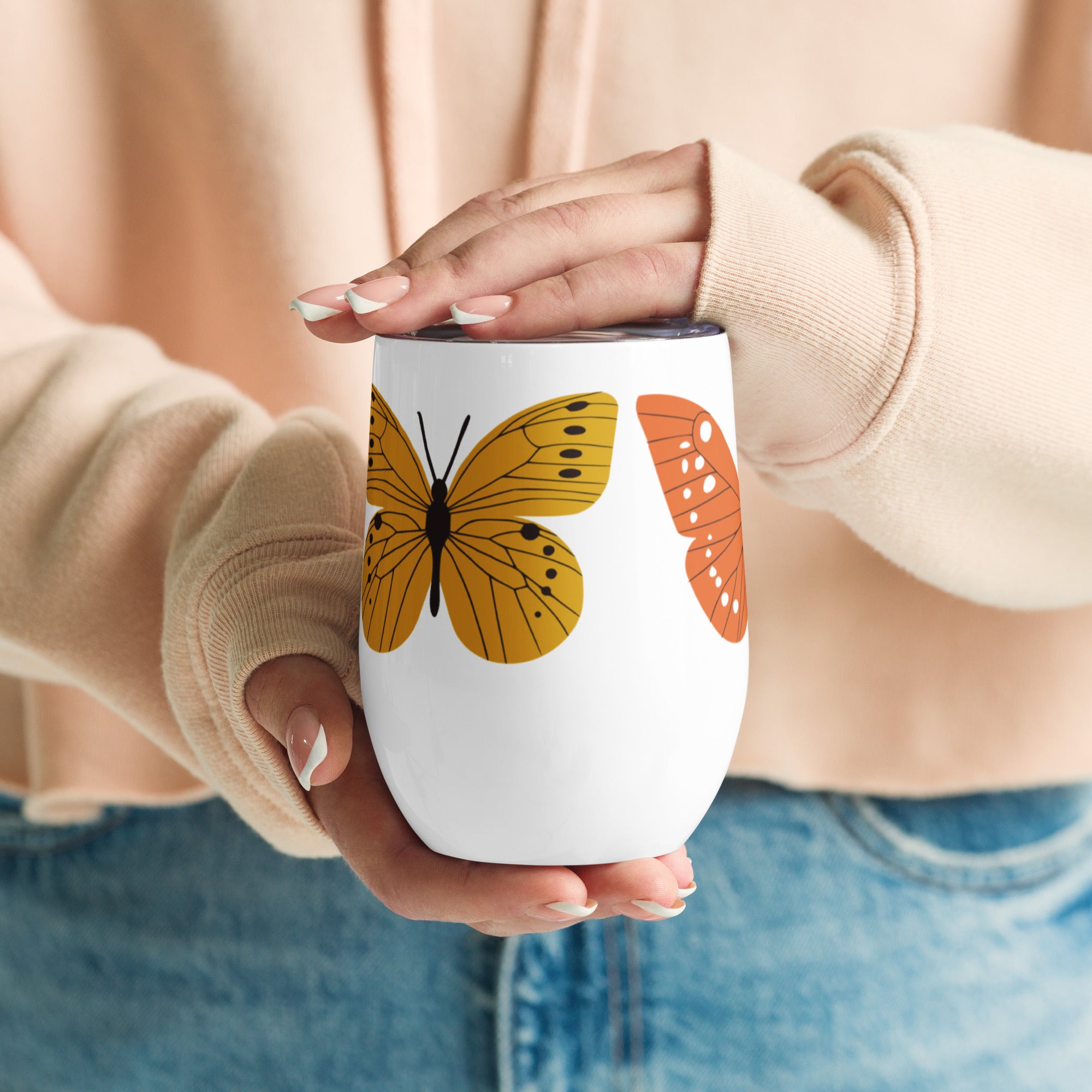 Butterfly Wine Tumbler, Custom Wine Glass, Wine Travel Cup, Stainless Wine Mug, Wine Lover Gift, Outdoor Wine