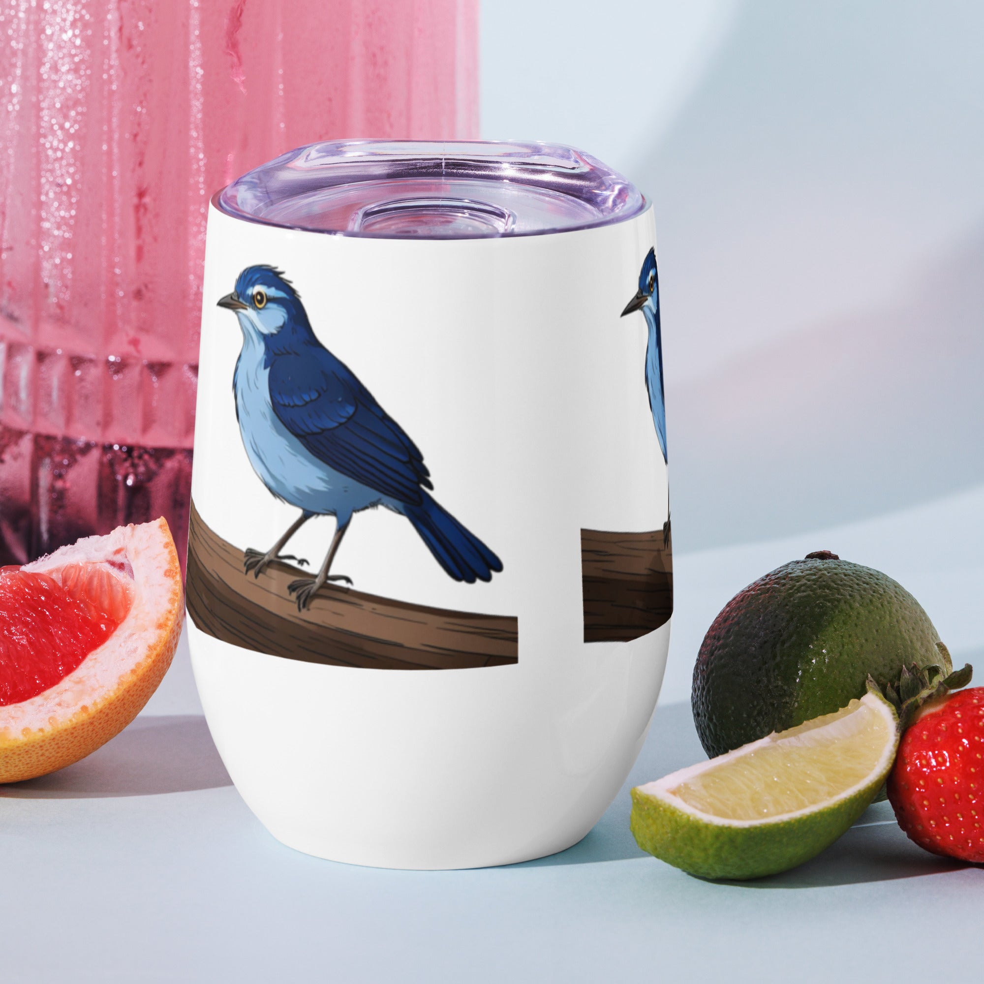 Bird Wine Tumbler for Her, Custom Insulated Cup, Personalised Wine Glass, Outdoor Drinkware, Wine Lover Gift