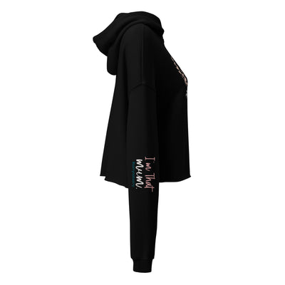 Black hoodie with text on sleeved on a white background