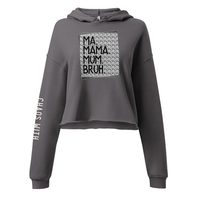 Gray hoodie with text design on a white background